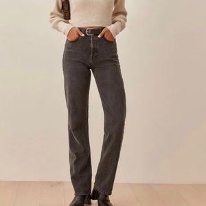 Reformation Cynthia High Rise Straight Long Jeans - size 25, dark grey